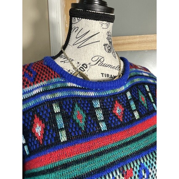 Vintage UNO & UNA Sweater Geometric Oversized 80s 90s 1980s Unisex - Picture 5 of 7